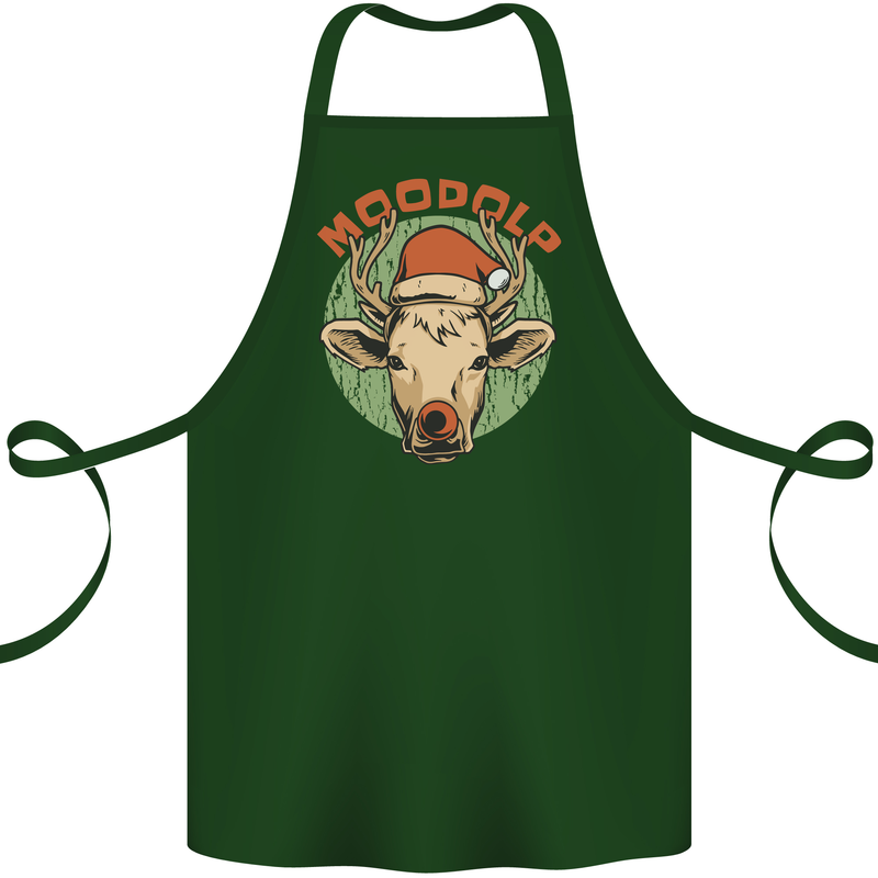 Moodolf Funny Rudolf Christmas Cow Cotton Apron 100% Organic Forest Green