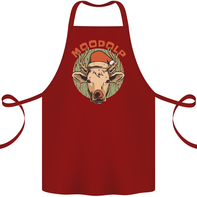 Moodolf Funny Rudolf Christmas Cow Cotton Apron 100% Organic Maroon
