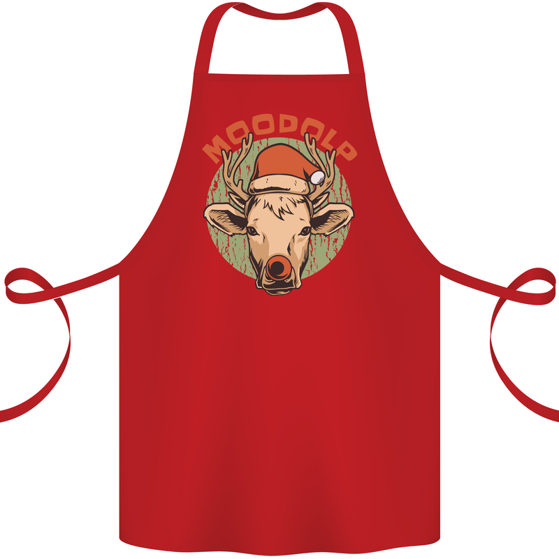 Moodolf Funny Rudolf Christmas Cow Cotton Apron 100% Organic Red