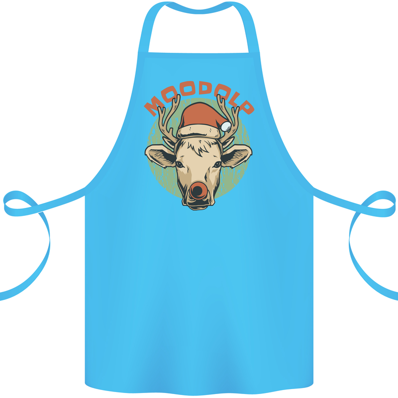 Moodolf Funny Rudolf Christmas Cow Cotton Apron 100% Organic Turquoise