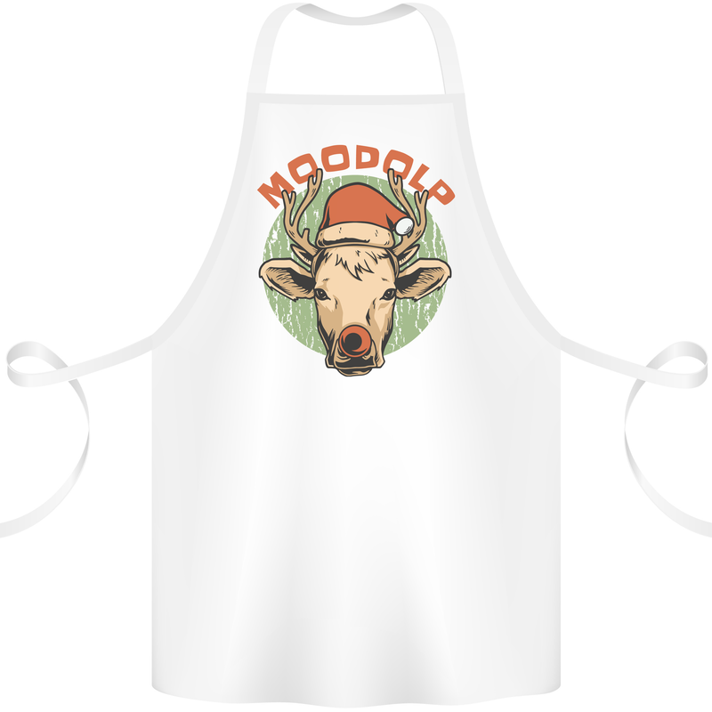 Moodolf Funny Rudolf Christmas Cow Cotton Apron 100% Organic White