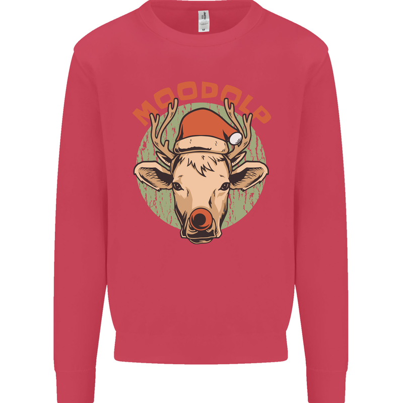 Moodolf Funny Rudolf Christmas Cow Kids Sweatshirt Jumper Heliconia