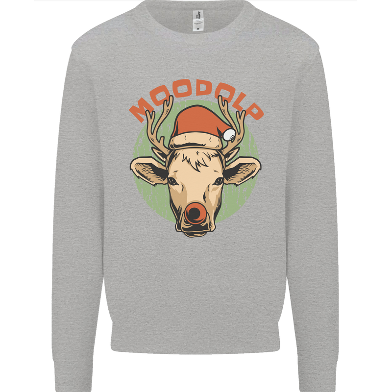 Moodolf Funny Rudolf Christmas Cow Kids Sweatshirt Jumper Sports Grey