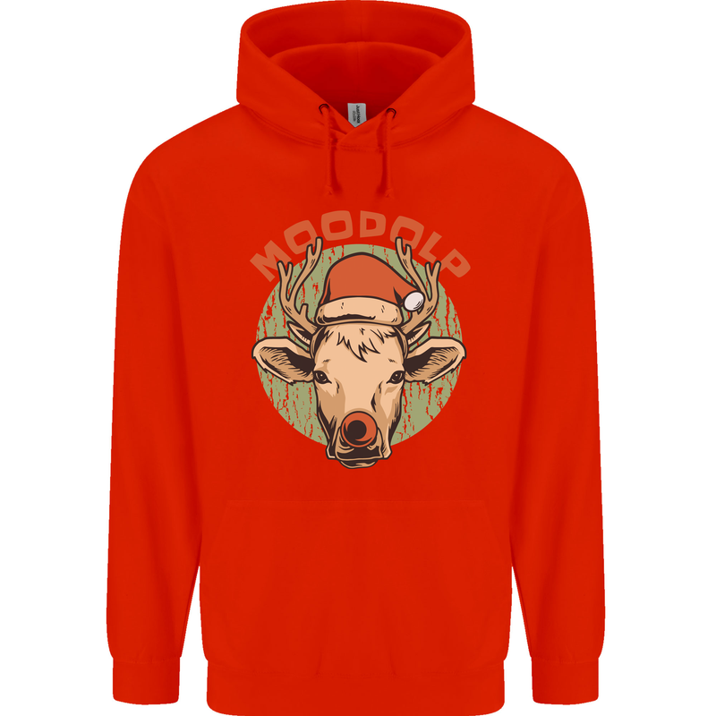 Moodolf Funny Rudolf Christmas Cow Mens 80% Cotton Hoodie Bright Red
