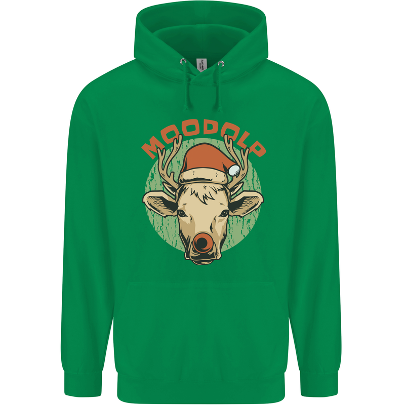 Moodolf Funny Rudolf Christmas Cow Mens 80% Cotton Hoodie Irish Green