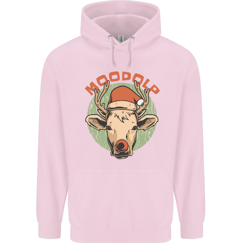 Moodolf Funny Rudolf Christmas Cow Mens 80% Cotton Hoodie Light Pink