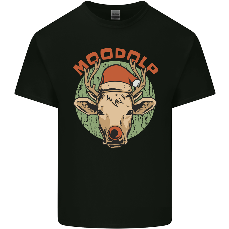 Moodolf Funny Rudolf Christmas Cow Mens Cotton T-Shirt Tee Top Black