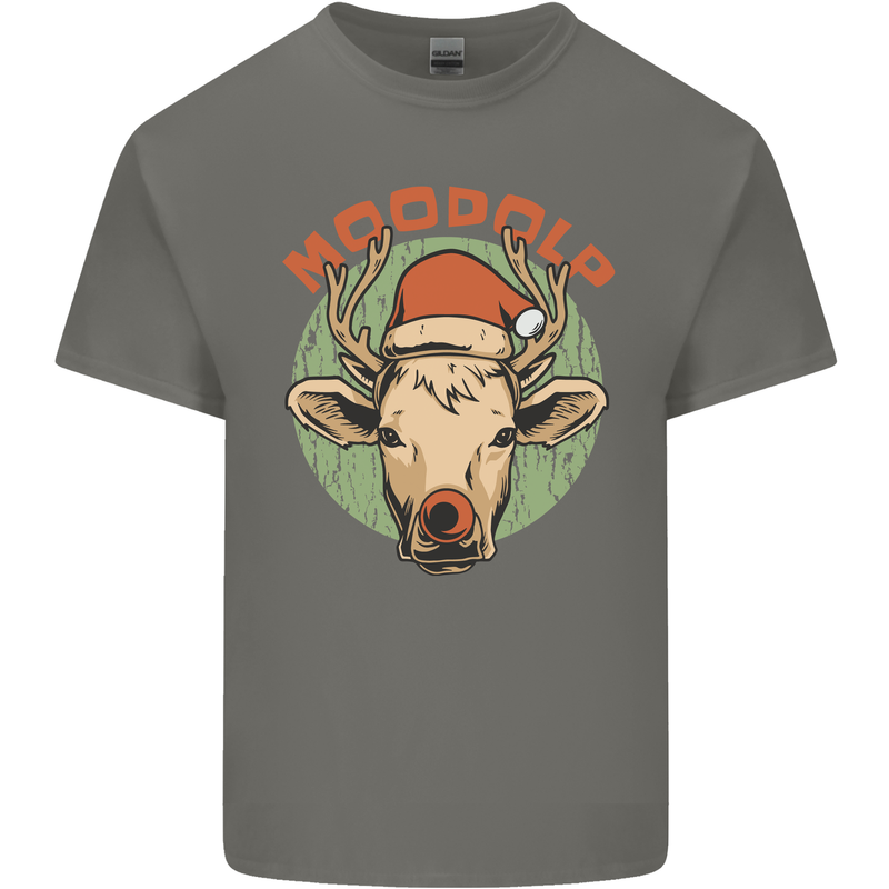 Moodolf Funny Rudolf Christmas Cow Mens Cotton T-Shirt Tee Top Charcoal