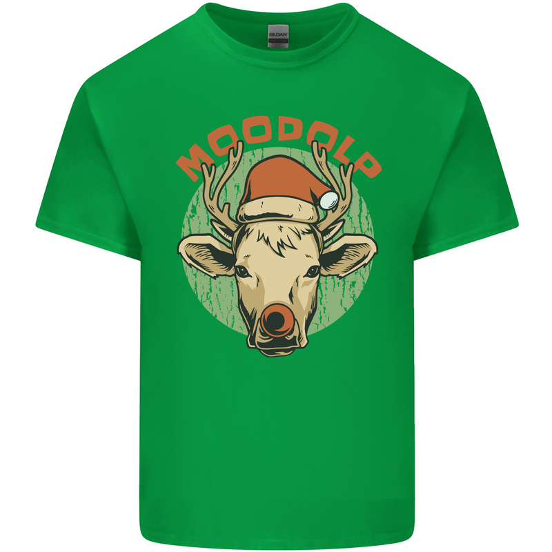 Moodolf Funny Rudolf Christmas Cow Mens Cotton T-Shirt Tee Top Irish Green