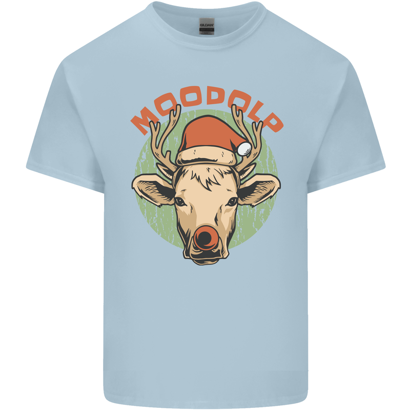 Moodolf Funny Rudolf Christmas Cow Mens Cotton T-Shirt Tee Top Light Blue