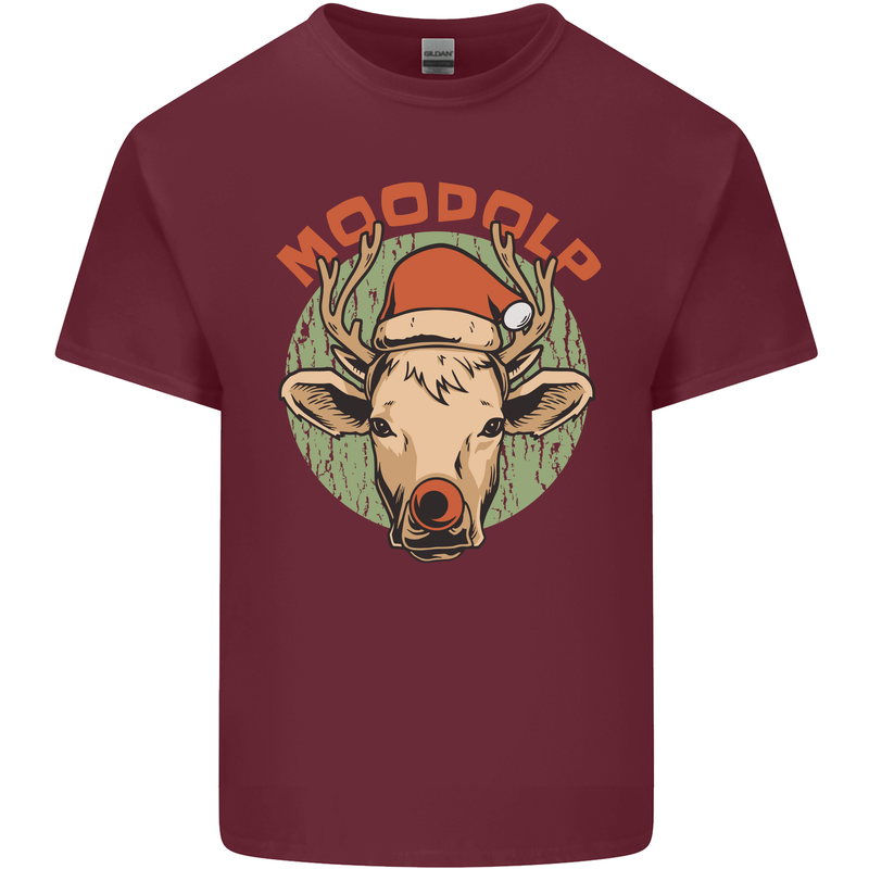 Moodolf Funny Rudolf Christmas Cow Mens Cotton T-Shirt Tee Top Maroon