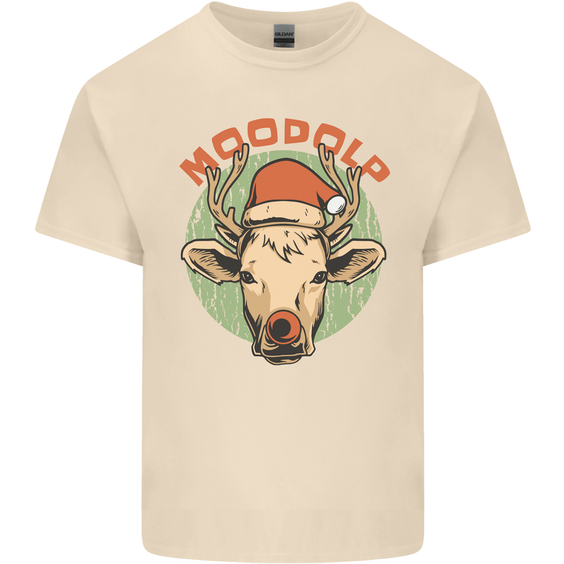 Moodolf Funny Rudolf Christmas Cow Mens Cotton T-Shirt Tee Top Natural