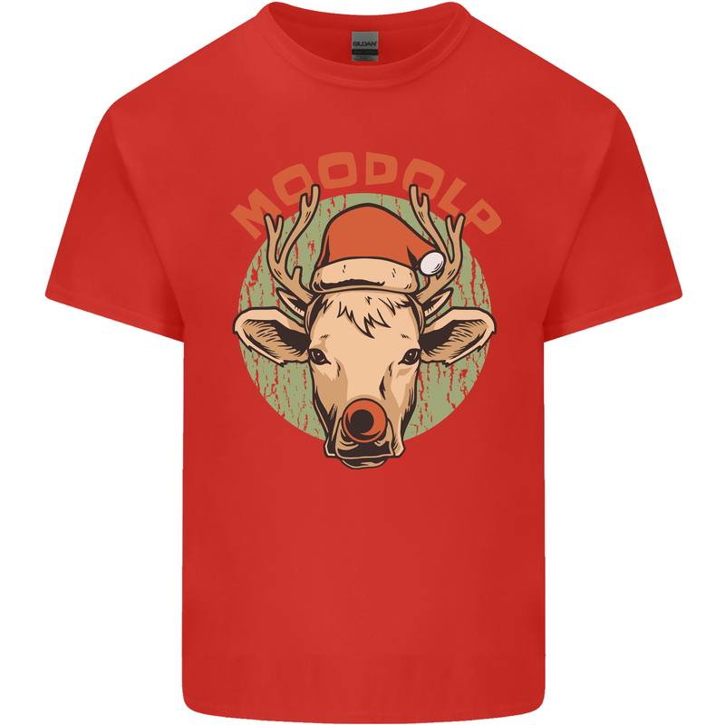 Moodolf Funny Rudolf Christmas Cow Mens Cotton T-Shirt Tee Top Red