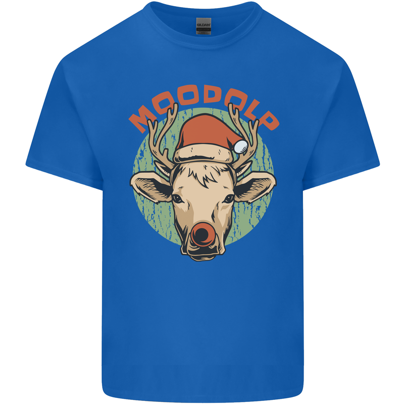 Moodolf Funny Rudolf Christmas Cow Mens Cotton T-Shirt Tee Top Royal Blue