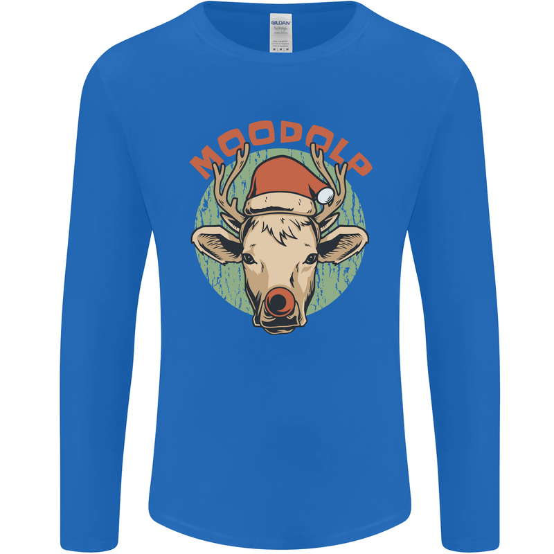 Moodolf Funny Rudolf Christmas Cow Mens Long Sleeve T-Shirt Royal Blue