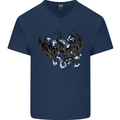 Moodolf Funny Rudolf Christmas Cow Mens V-Neck Cotton T-Shirt Navy Blue