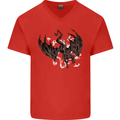 Moodolf Funny Rudolf Christmas Cow Mens V-Neck Cotton T-Shirt Red