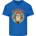 Moodolf Funny Rudolf Christmas Cow Mens V-Neck Cotton T-Shirt Royal Blue