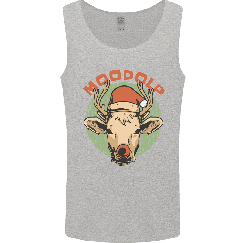 Moodolf Funny Rudolf Christmas Cow Mens Vest Tank Top Sports Grey