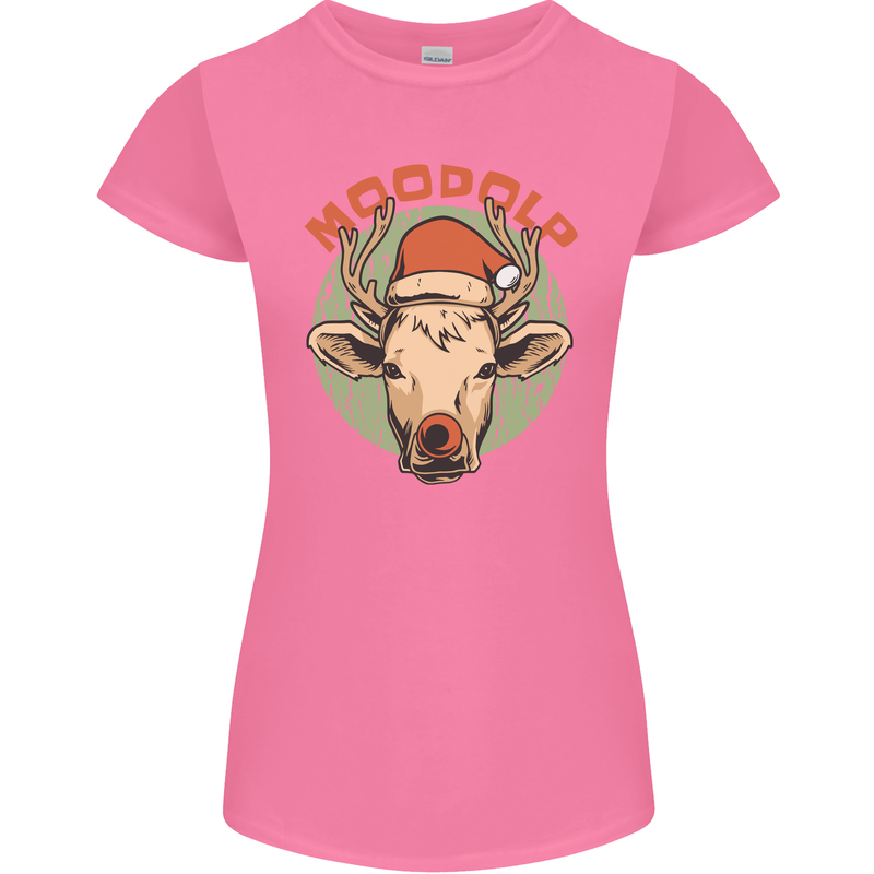 Moodolf Funny Rudolf Christmas Cow Womens Petite Cut T-Shirt Azalea