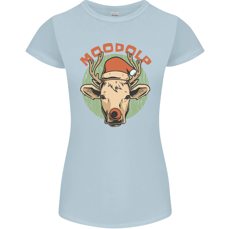 Moodolf Funny Rudolf Christmas Cow Womens Petite Cut T-Shirt Light Blue