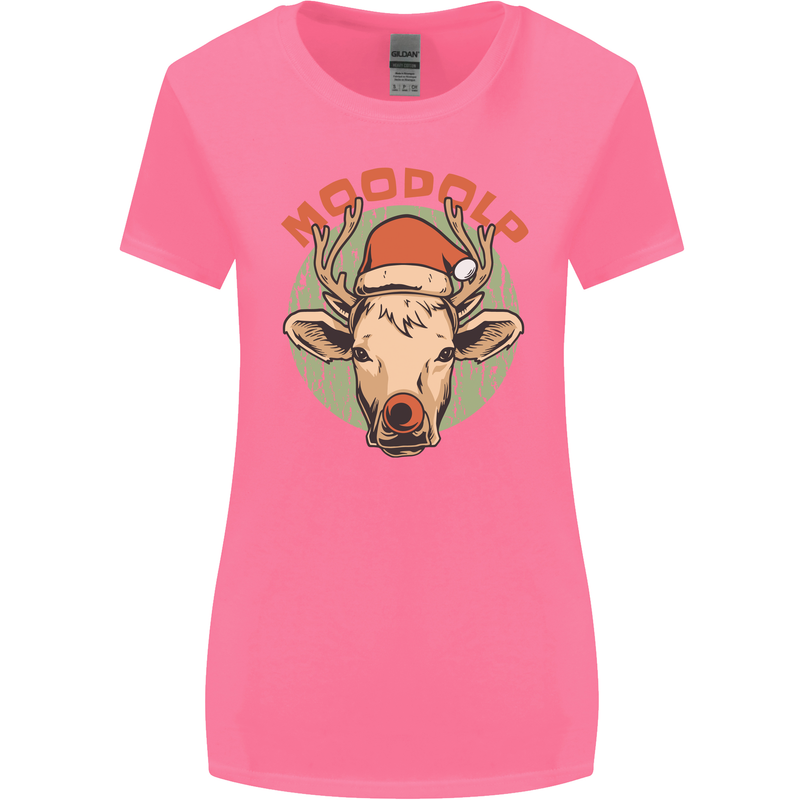 Moodolf Funny Rudolf Christmas Cow Womens Wider Cut T-Shirt Azalea