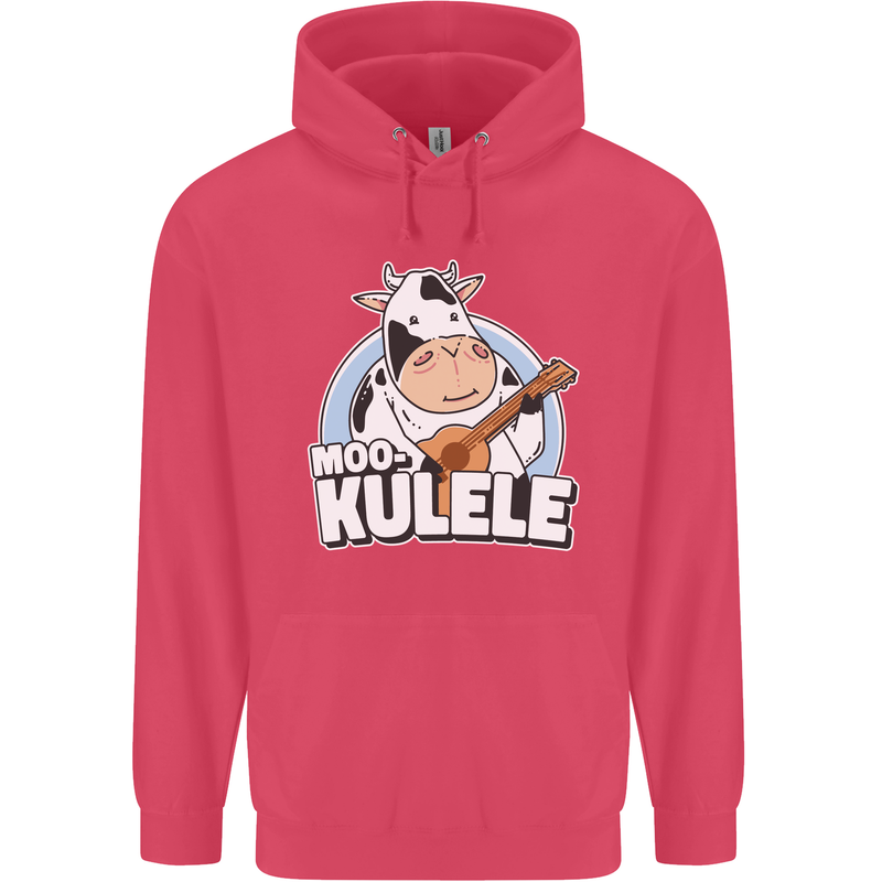 Mookulele Funny Cow Playing Ukulele Guitar Childrens Kids Hoodie Heliconia