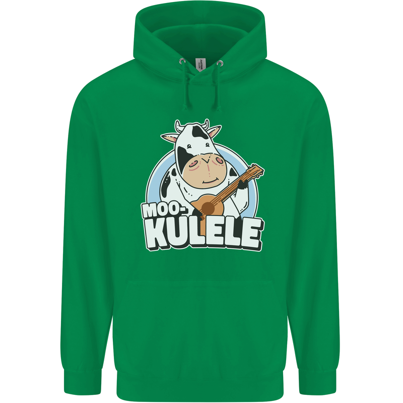 Mookulele Funny Cow Playing Ukulele Guitar Childrens Kids Hoodie Irish Green