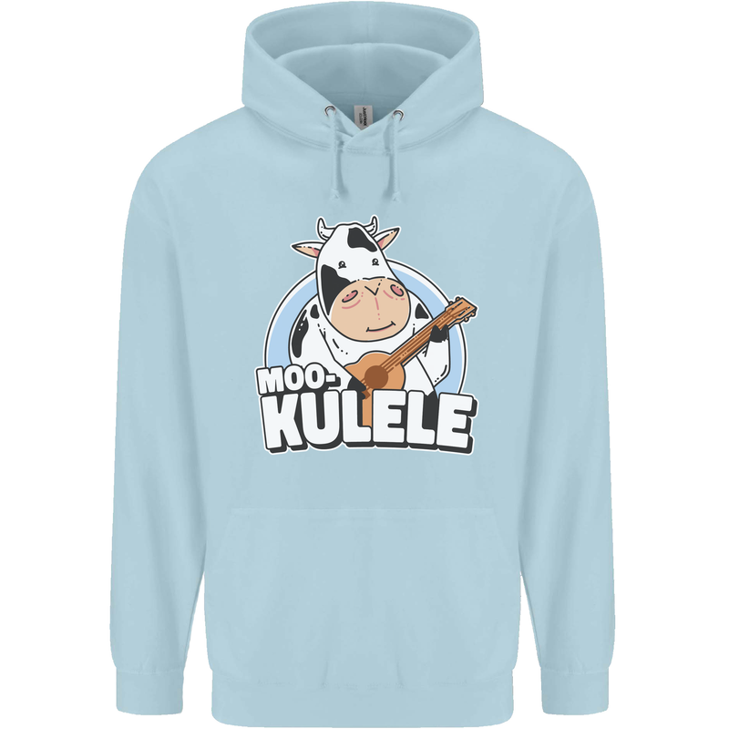 Mookulele Funny Cow Playing Ukulele Guitar Childrens Kids Hoodie Light Blue