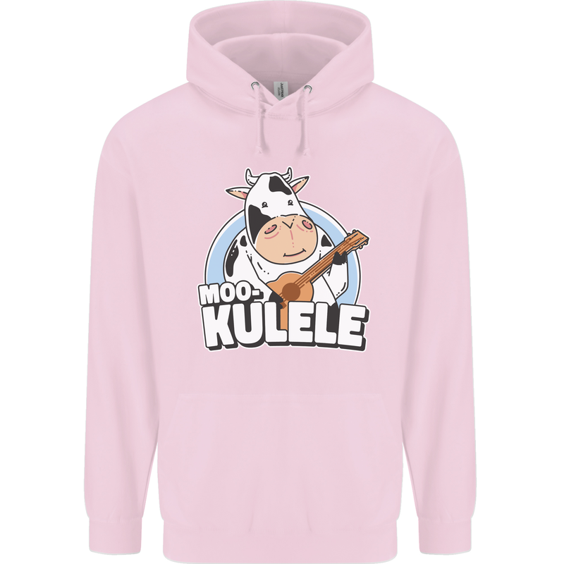 Mookulele Funny Cow Playing Ukulele Guitar Childrens Kids Hoodie Light Pink