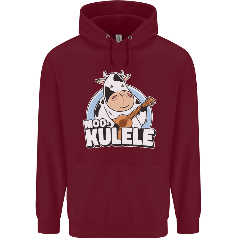 Mookulele Funny Cow Playing Ukulele Guitar Childrens Kids Hoodie Maroon