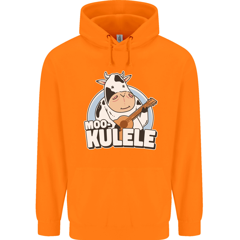 Mookulele Funny Cow Playing Ukulele Guitar Childrens Kids Hoodie Orange