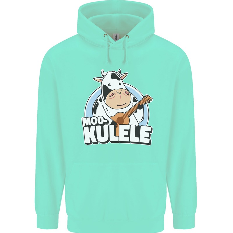 Mookulele Funny Cow Playing Ukulele Guitar Childrens Kids Hoodie Peppermint