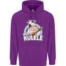 Mookulele Funny Cow Playing Ukulele Guitar Childrens Kids Hoodie Purple