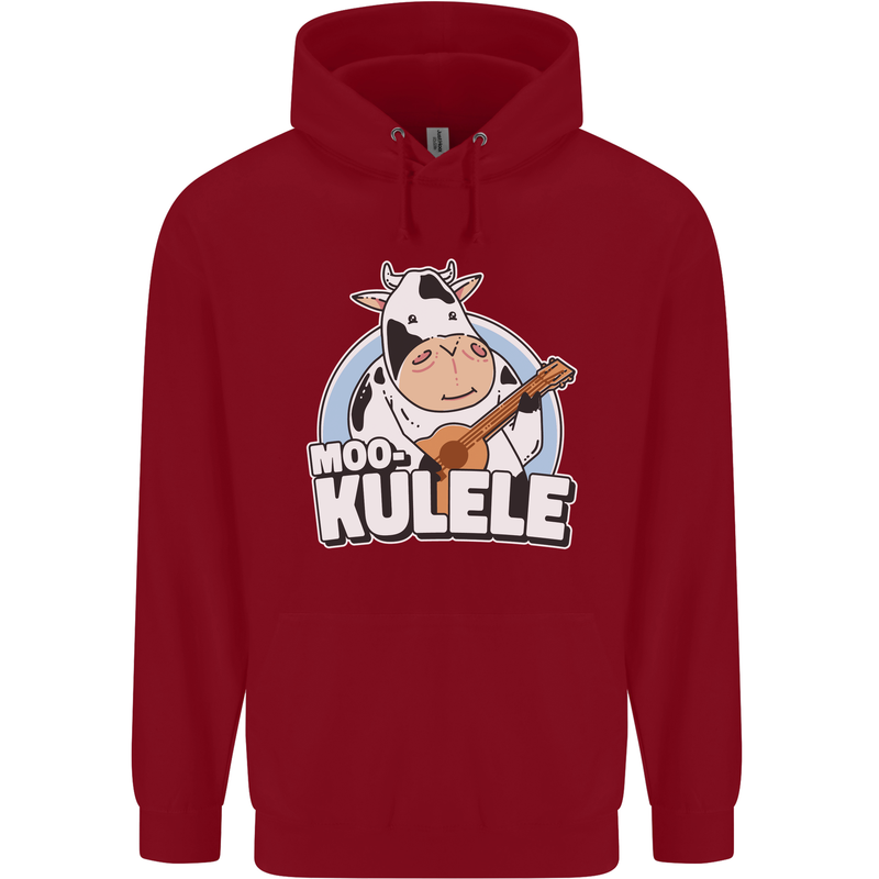 Mookulele Funny Cow Playing Ukulele Guitar Childrens Kids Hoodie Red