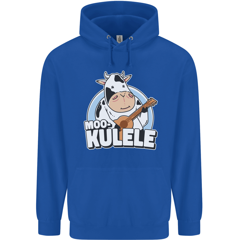 Mookulele Funny Cow Playing Ukulele Guitar Childrens Kids Hoodie Royal Blue