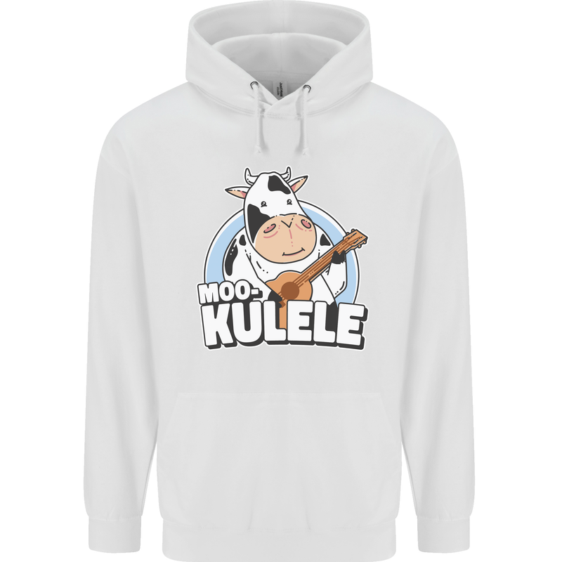 Mookulele Funny Cow Playing Ukulele Guitar Childrens Kids Hoodie White