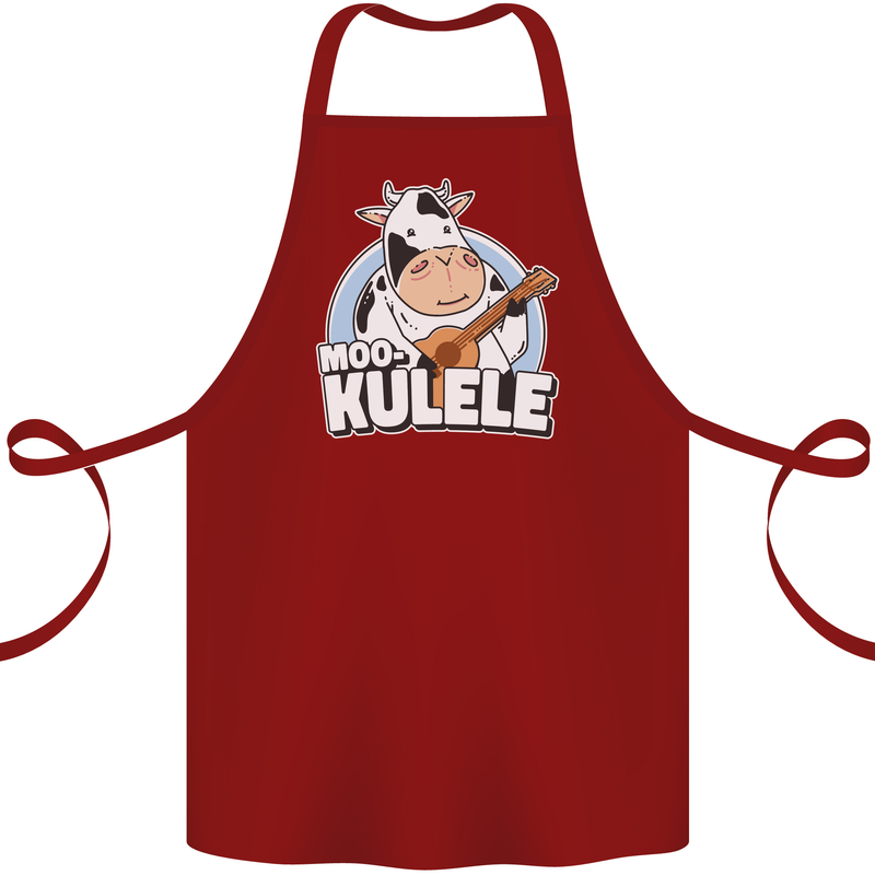 Mookulele Funny Cow Playing Ukulele Guitar Cotton Apron 100% Organic Maroon