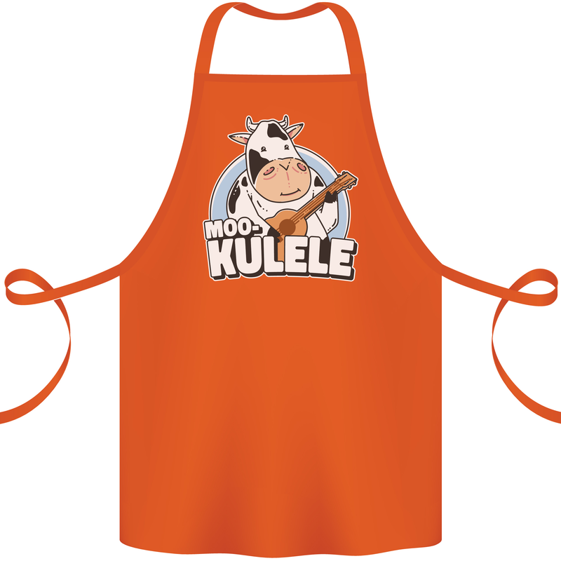 Mookulele Funny Cow Playing Ukulele Guitar Cotton Apron 100% Organic Orange