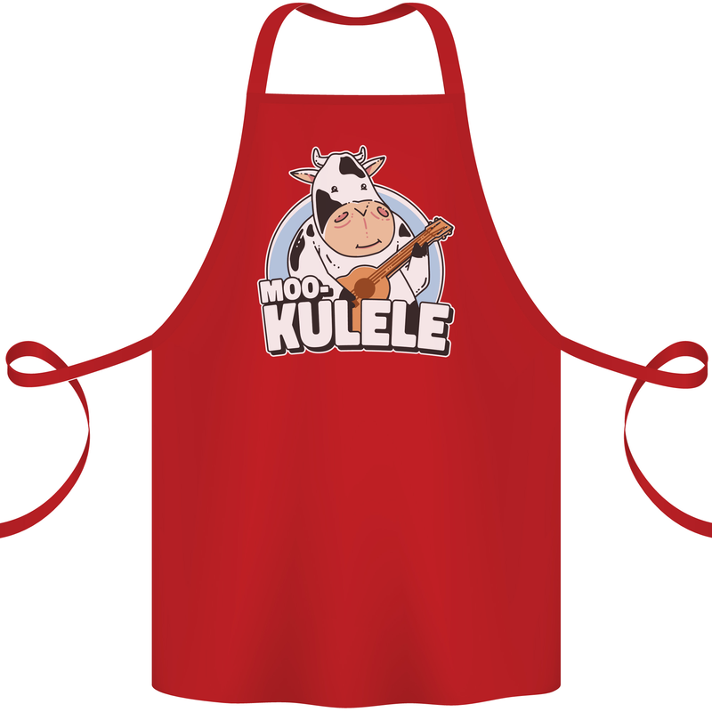 Mookulele Funny Cow Playing Ukulele Guitar Cotton Apron 100% Organic Red