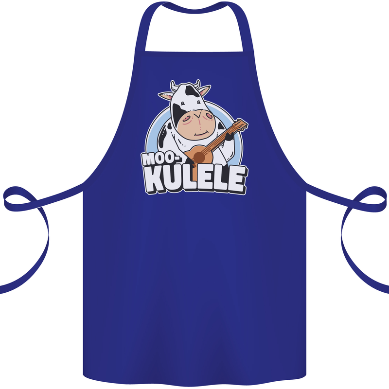 Mookulele Funny Cow Playing Ukulele Guitar Cotton Apron 100% Organic Royal Blue