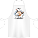 Mookulele Funny Cow Playing Ukulele Guitar Cotton Apron 100% Organic White