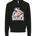 Mookulele Funny Cow Playing Ukulele Guitar Kids Sweatshirt Jumper Black