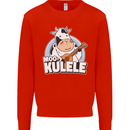 Mookulele Funny Cow Playing Ukulele Guitar Kids Sweatshirt Jumper Bright Red