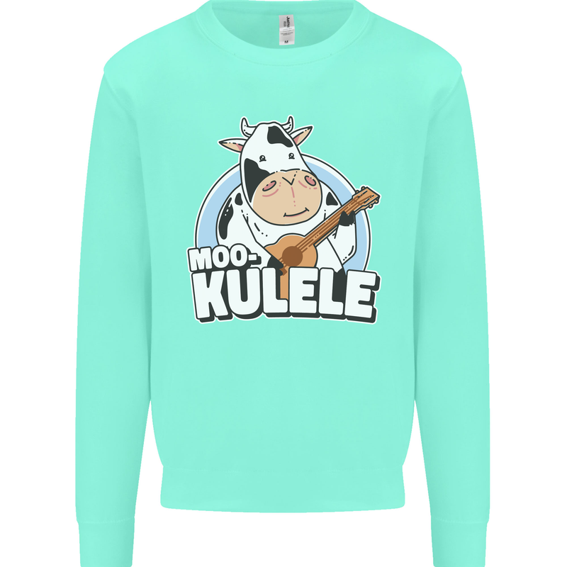 Mookulele Funny Cow Playing Ukulele Guitar Kids Sweatshirt Jumper Peppermint