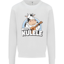 Mookulele Funny Cow Playing Ukulele Guitar Kids Sweatshirt Jumper White