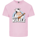 Mookulele Funny Cow Playing Ukulele Guitar Kids T-Shirt Childrens Light Pink