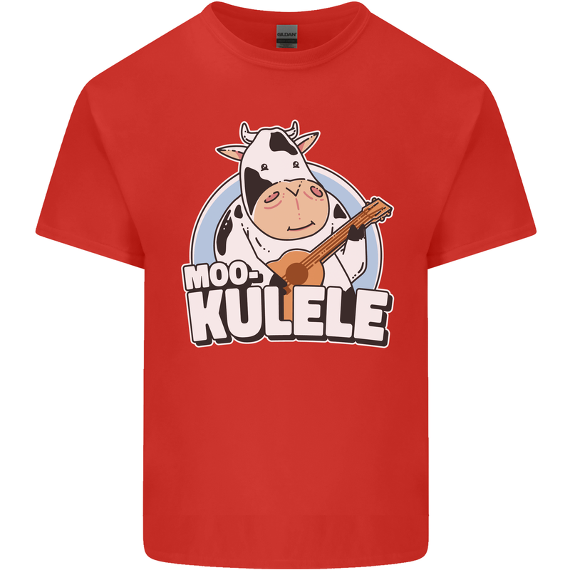 Mookulele Funny Cow Playing Ukulele Guitar Kids T-Shirt Childrens Red