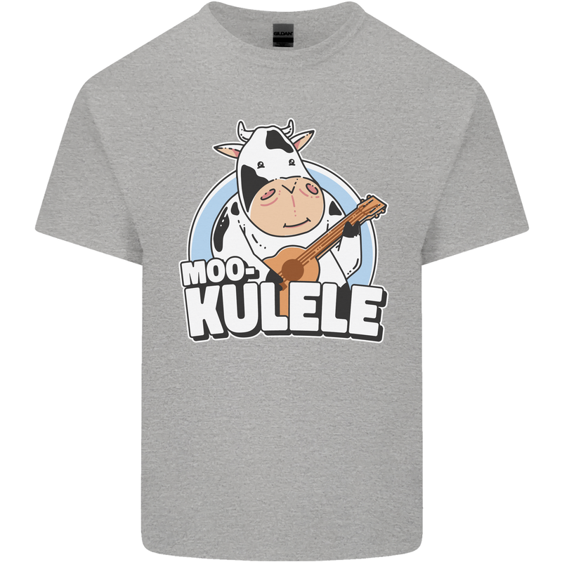 Mookulele Funny Cow Playing Ukulele Guitar Kids T-Shirt Childrens Sports Grey