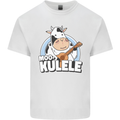 Mookulele Funny Cow Playing Ukulele Guitar Kids T-Shirt Childrens White